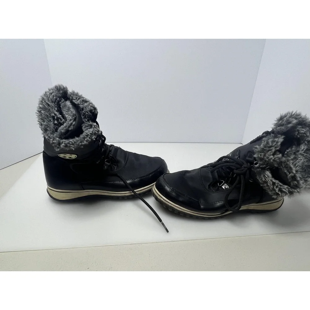 Totes Snow‎ Boots Womens Size 7 Black Faux Fur Lined Mid Calf Zip Lace Winter